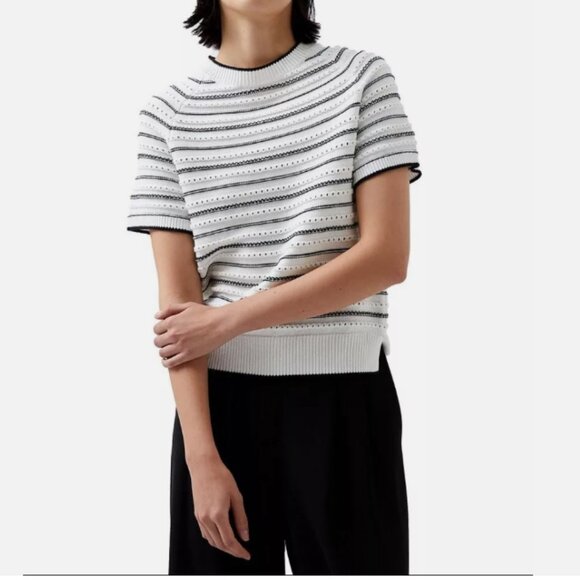 French Connection Oskie Stripe Print Crew Neck Short Sleeve Top Women Size XL - Picture 1 of 4